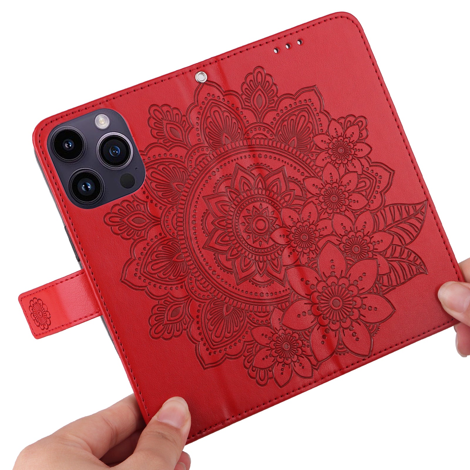 Uniqkart for iPhone 15 Pro Imprinted Flower Pattern Phone Stand Case Wallet Phone Shell PU Leather Cover - Red Uniqkart for iPhone 15 Pro Imprinted Flower Pattern Phone Stand Case Wallet Phone Shell PU Leather Cover - Red